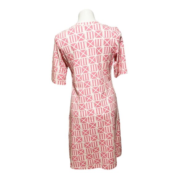 Mahi Gold Large Pink White Geometric Short Sleeve Scoop Neck Dress - Picture 4 of 5